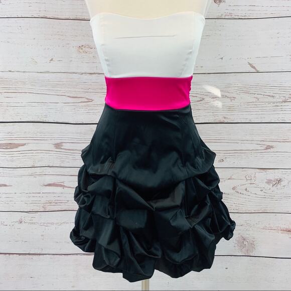 Ruby Rox balloon hem strapless pink black white - Picture 1 of 7